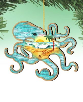 Octopus Wooden Ornaments, Set of 2