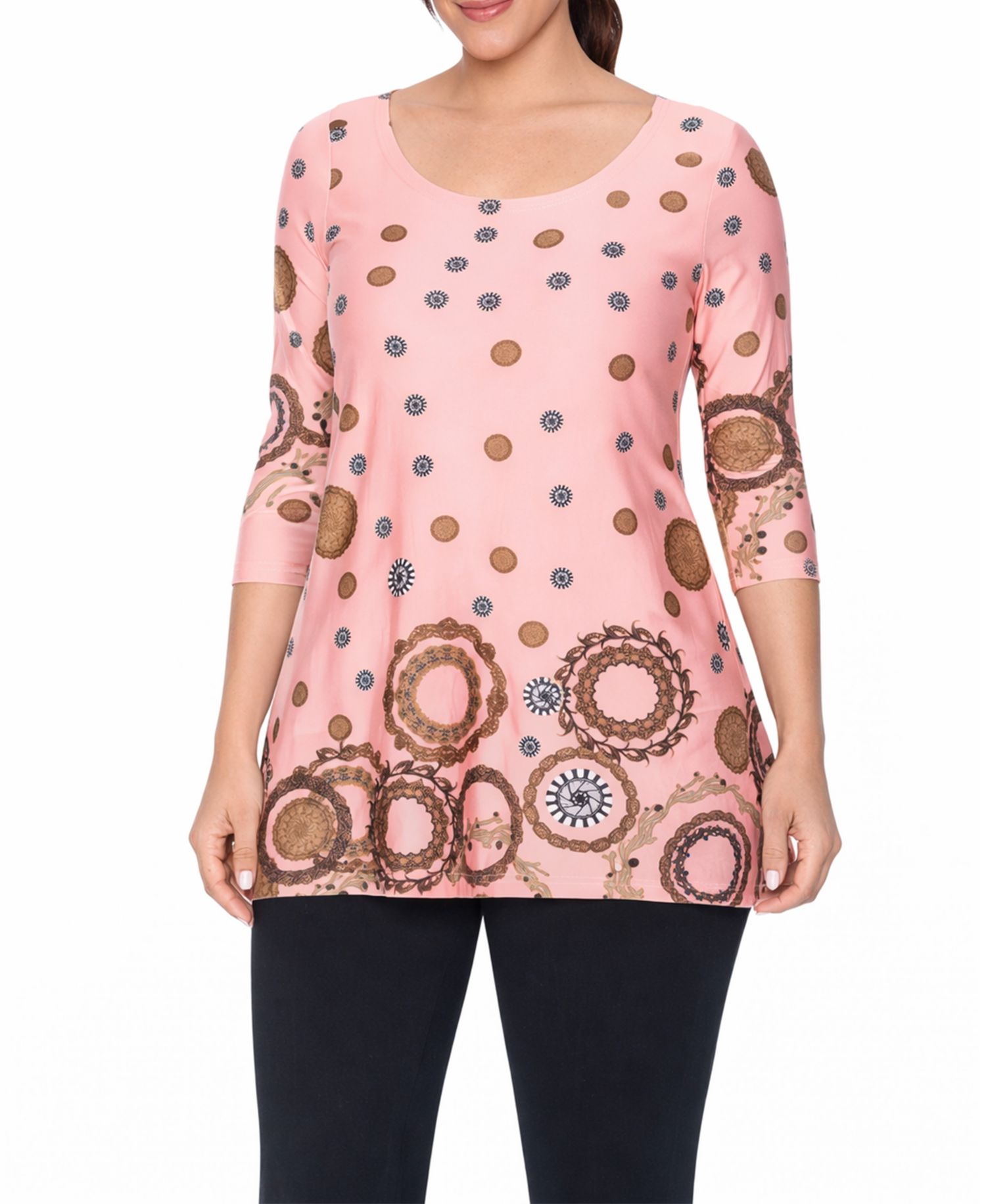 Women's Printed Sleeve Flowy Tunic Top