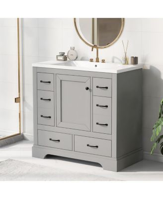 Bathroom Vanity with Sink, Solid Wood Cabinet, 6 Drawers & Adjustable Shelf for Modern Storage