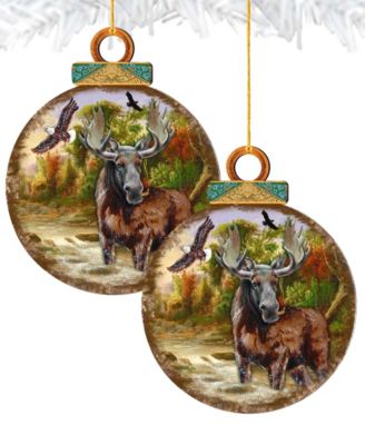 Woodsy Moose Ball Wooden Ornaments, Set of 2