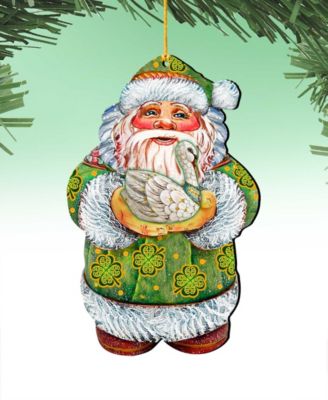 Celtic Swan Santa Wooden Christmas Ornament Set of 2