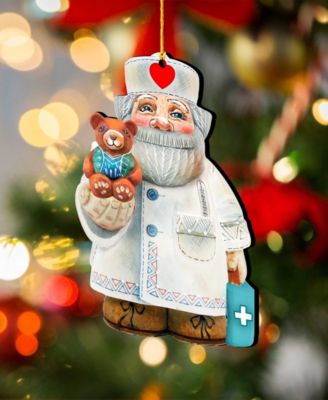 Teddy Bear Doctor Wooden Christmas Ornament, Set of 2