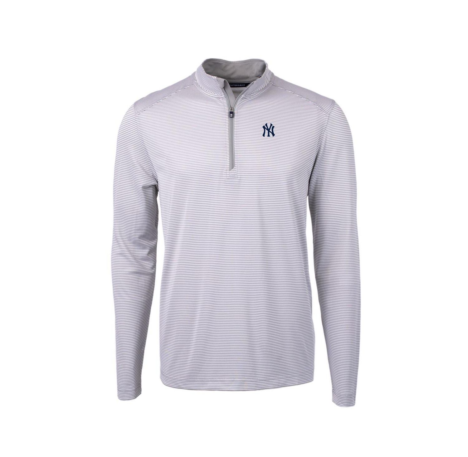 Men's Gray/White New York Yankees Virtue Eco Pique Micro Stripe Quarter-Zip