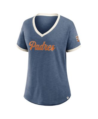 Women's Navy San Diego Padres Cooperstown Collection Vintage Play V-Neck T-Shirt