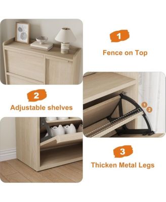Freestanding Wooden Shoe Cabinet with 3 Flip Drawers and Side Door