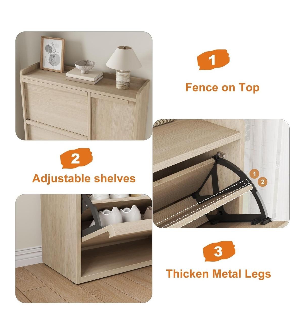 gaomon Freestanding Wooden Shoe Cabinet with 3 Flip Drawers and Side Door