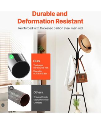 Freestanding Coat Rack - Coat Hanger Stand, Hall Tree with 2 Shelves and 6 Hooks for Bedroom, Living Room