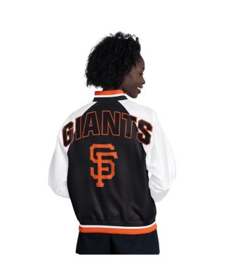 Women's White/Black San Francisco Giants Blitz Varsity Raglan Full-Snap Satin Jacket