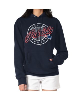 Women's Navy New England Patriots Pinstripe Circle Fleece Pullover Hoodie