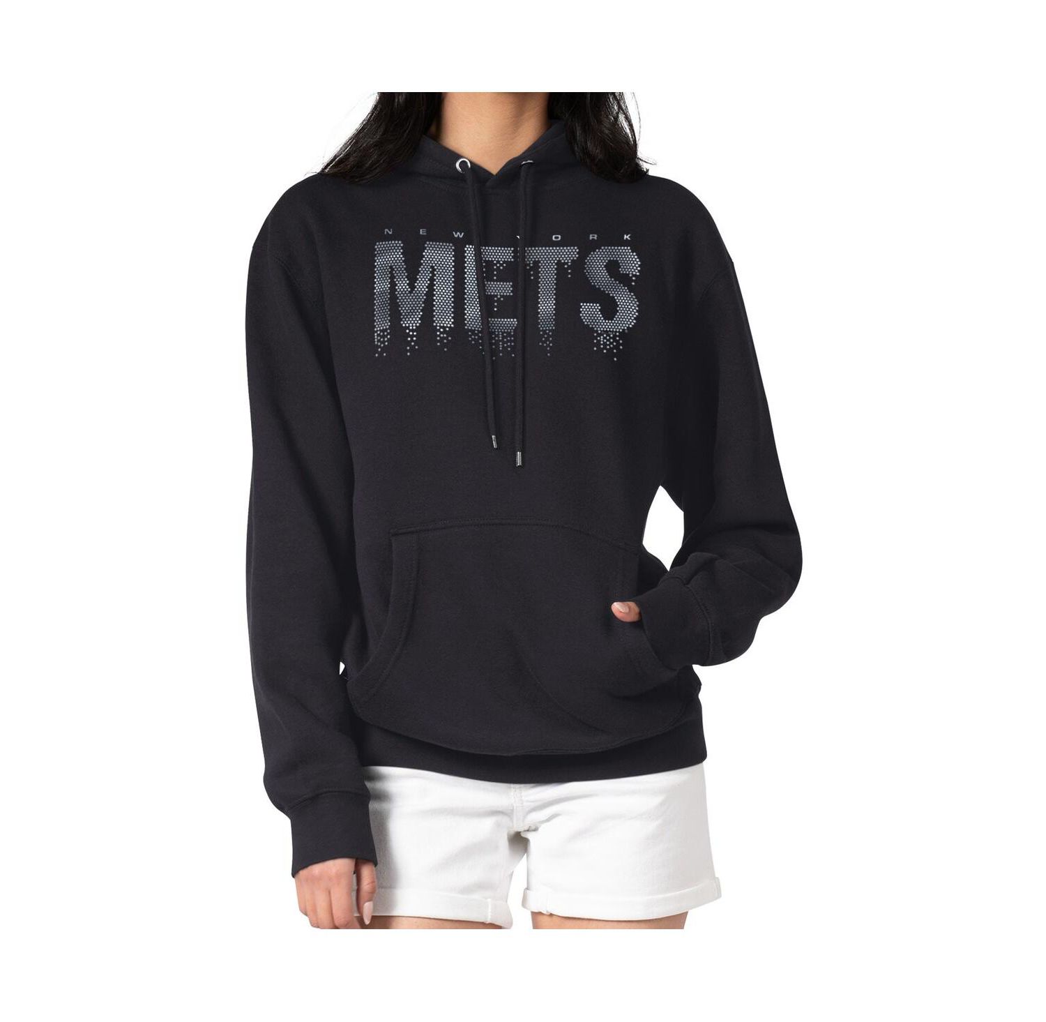 Women's Black New York Mets Metallic Drop Fleece Hoodie