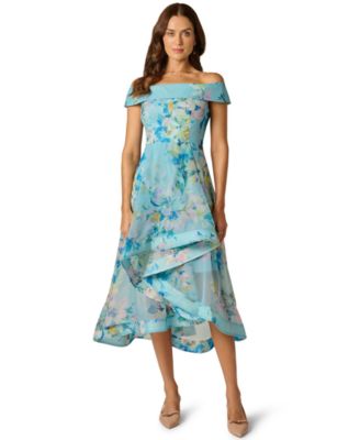 Women's Floral Organza Off-The-Shoulder High-Low Dress