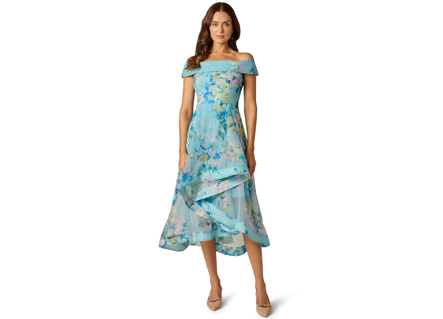Women's Floral Organza Off-The-Shoulder High-Low Dress