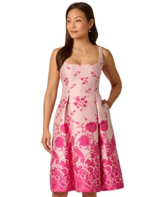 Women's Floral Print Fit & Flare Jacquard Dress