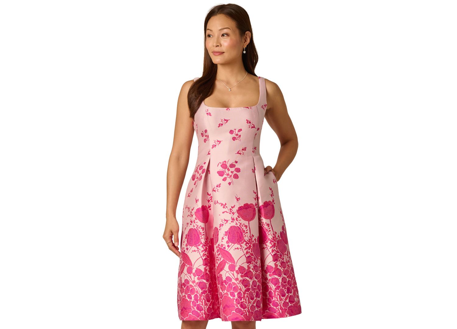Women's Floral Print Fit & Flare Jacquard Dress