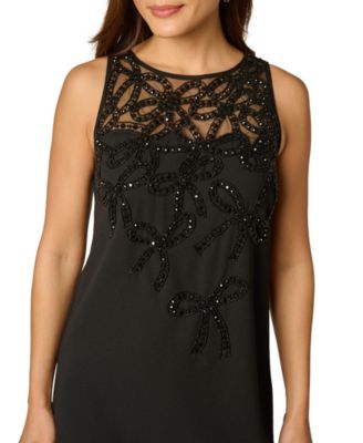 Women's Bow Bead Boat Neck Crepe Dress