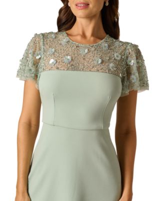 Women's Bead Crepe Crewneck Illusion Dress