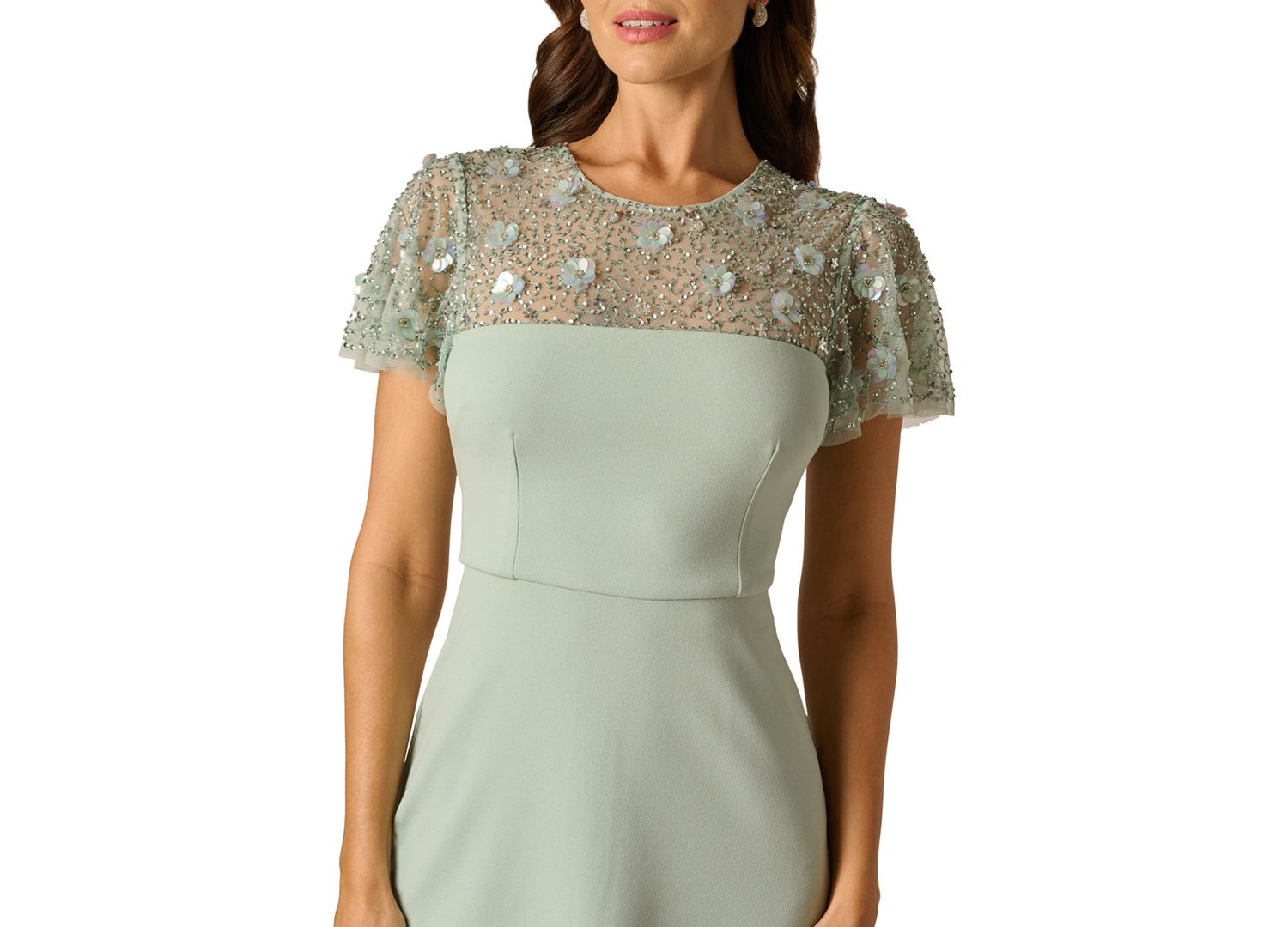 Women's Bead Crepe Crewneck Illusion Dress