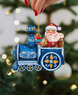 Train Riding Santa Wooden Christmas Ornament Set of 2
