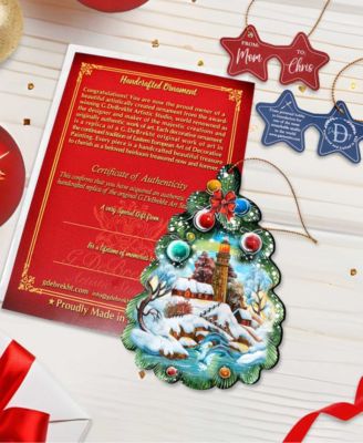 Light House Tree Wooden Christmas Ornament Set of 2