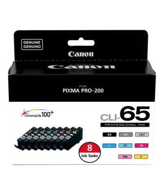 PIXMA PRO-200S 13" Wireless Professional Inkjet Photo Printer with CLI-65 Eight Color Ink Tank Value Pack for PIXMA Pro-200 Printer