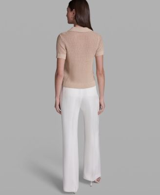 Women's Short-Sleeve Button-Front Collared Polo Top