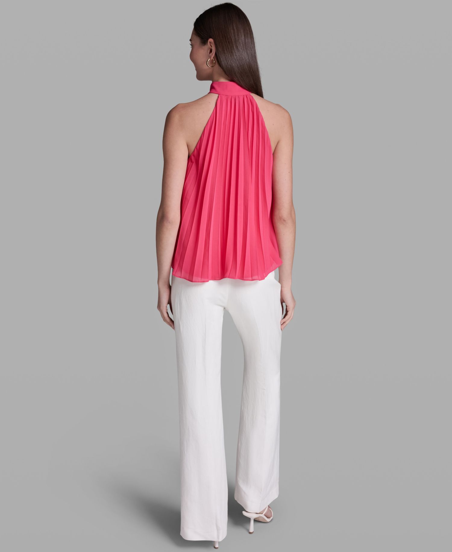 Women's Pleated Halter Neck Sleeveless Top