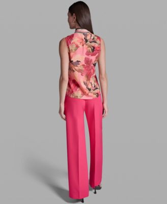 Women's Printed Tie-Neck Sleeveless Top