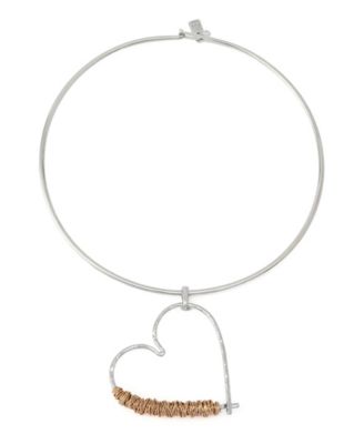 Two-Tone Heart Pendant Wire Necklace