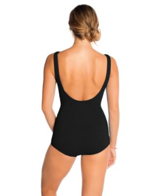 Women's Chlorine Resistant Solid Black Scoop Neck Sheath Mastectomy One-Piece Swimsuit