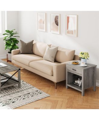 Set of 2 Nightstands with Drawer and Storage Shelf