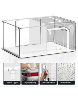 Small Foldable Clear Plastic Storage Bags with Metal Frame & Carry Handles Organization for Bedding Linen & Clothing