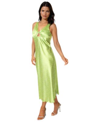 Womens Swiss Dot Satin Twist Front Maxi Dress