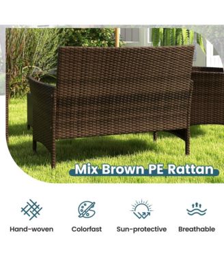 4 Pc. Patio Furniture Set with Washable Cushions and Tempered Glass Coffee Table