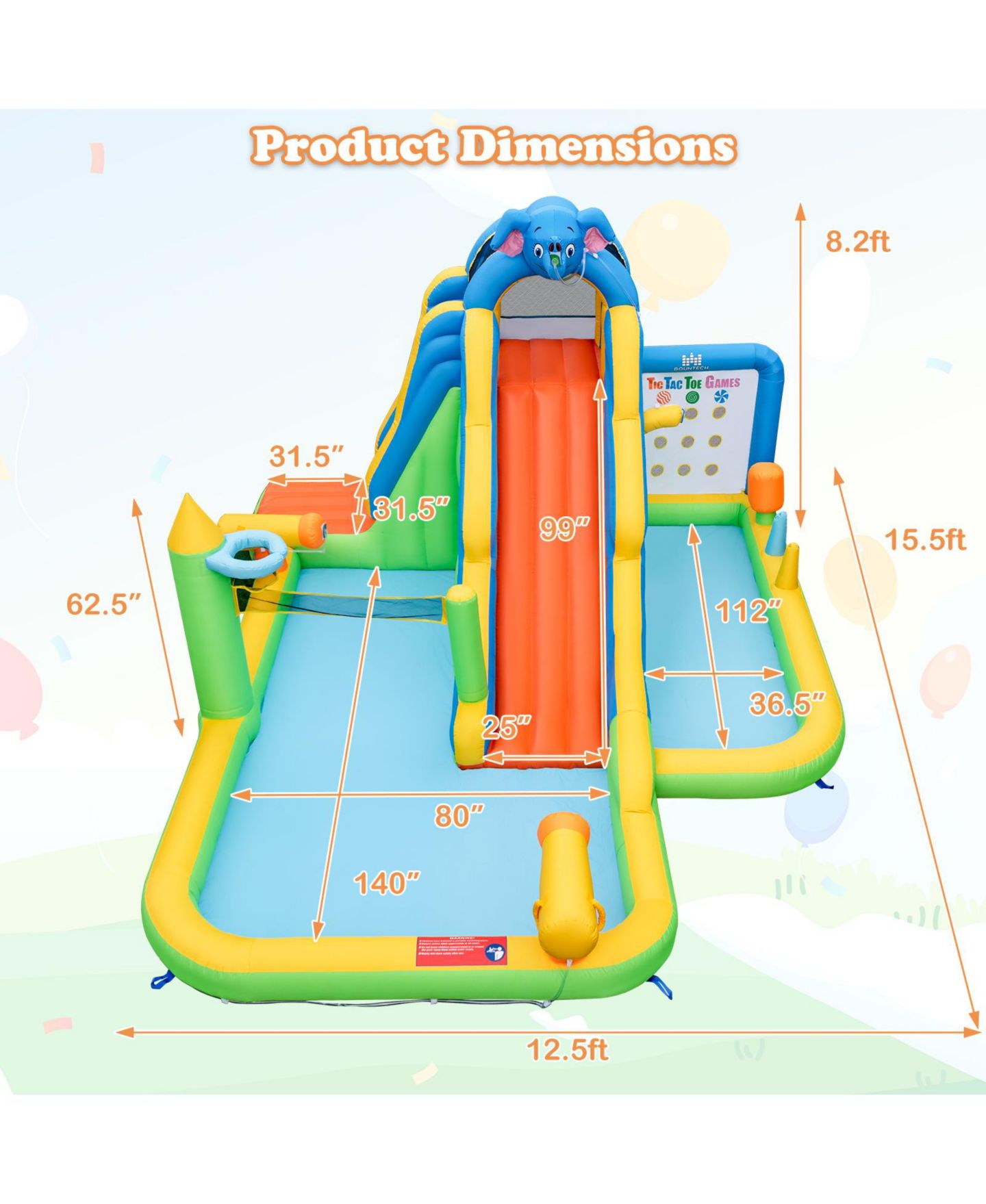 Детская игрушка Mecale 9-in-1 Giant Inflatable Water Slide Park, 15.5'L x 12.5'W x 8.2'H, 735W Blower Included, Ages 3-10, цвет: Зелёный — фото 3