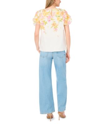 Women's Crew Neck Tulip-Sleeve Blouse