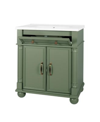 Bathroom Vanity with Sink, Medieval Modern Solid Wood Roman Base, Flip Drawer, Adjustable Storage, Easy Clean