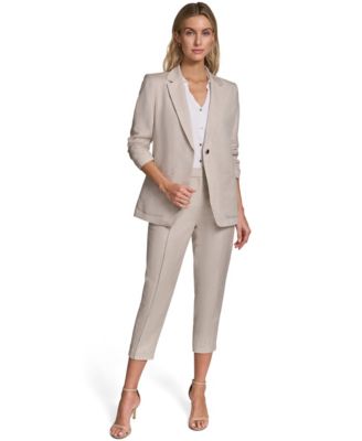 Petite Linen Notch Collar Jacket Jacket & Ankle Pant Suit Set