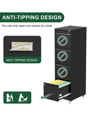 4 Drawer Locking Vertical File Cabinet on Wheels - for Home Office Organizer, Heavy-Duty Filing Storage Cabinet for Letters/Legal/A4