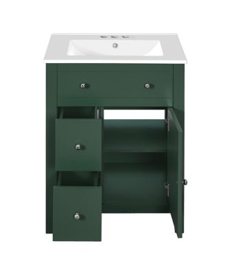 Bathroom Vanity with Ceramic Basin, Modern Cabinet with 2 Drawers, Soft-Closing Door & Adjustable Shelf for Small Bathrooms