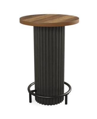 39.4" H Round Bar Table with Metal Footrest, Wooden Bistro Pub Table, Small High Top Pub Cocktail Tables