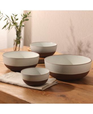 William Crest 4 Piece Nesting Serving Stoneware  Reactive Bowl Set,  5”, 6.25”, 7.5”, 9”, Prep & Serving Bowls