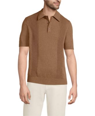 Men's Short Sleeve Vertical Rib Button Down Sweater Polo