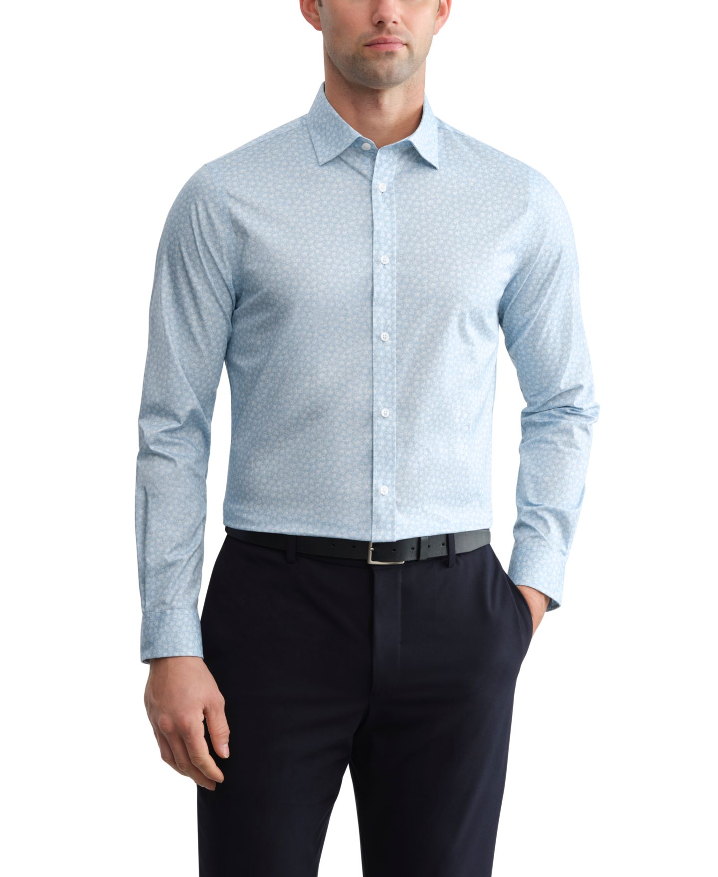 Мужская рубашка Michael Kors Button-Down Dress Shirt, цвет: Шамбре синий — фото 2