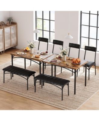 4-Piece Rectangular Wood Dining Table Set with 2 Chairs and Upholstered Bench.