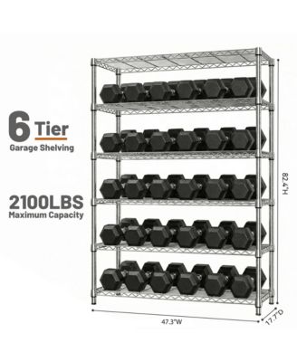 6 Tiers Storage Shelves - Heavy Duty Metal Wire Shelving Unit, Adjustable Storage Rack for Garage, Warehouse, 2100 lbs Capacity, Chrome