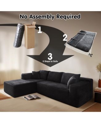 104" No Assembly Required Cloud Sectional Sofa, L-Shape Couch Chaise Lounge with Deep Seat and Wide Armrest for Living Room Bedroom