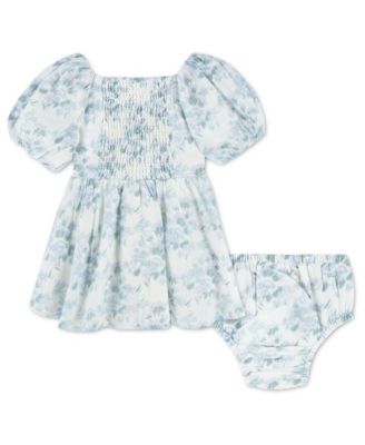 Baby Girls' Puff Sleeve Dress and Diaper Cover, 2-Piece Set