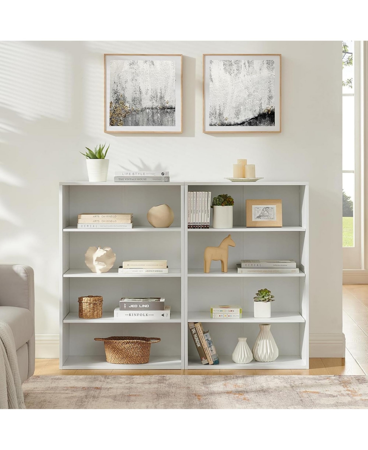 Rainsken Wood Bookshelf, 8-Layer Storage Display Rack with Adjustable Shelf for Home Office