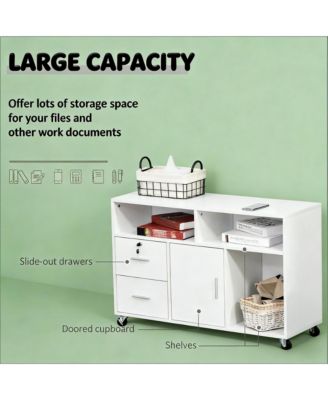 Mobile Storage Cabinet, Printer Stand Unit, Home Office Organizer with 3 Shelves, 2 Drawers and a Cabinet for Study Room