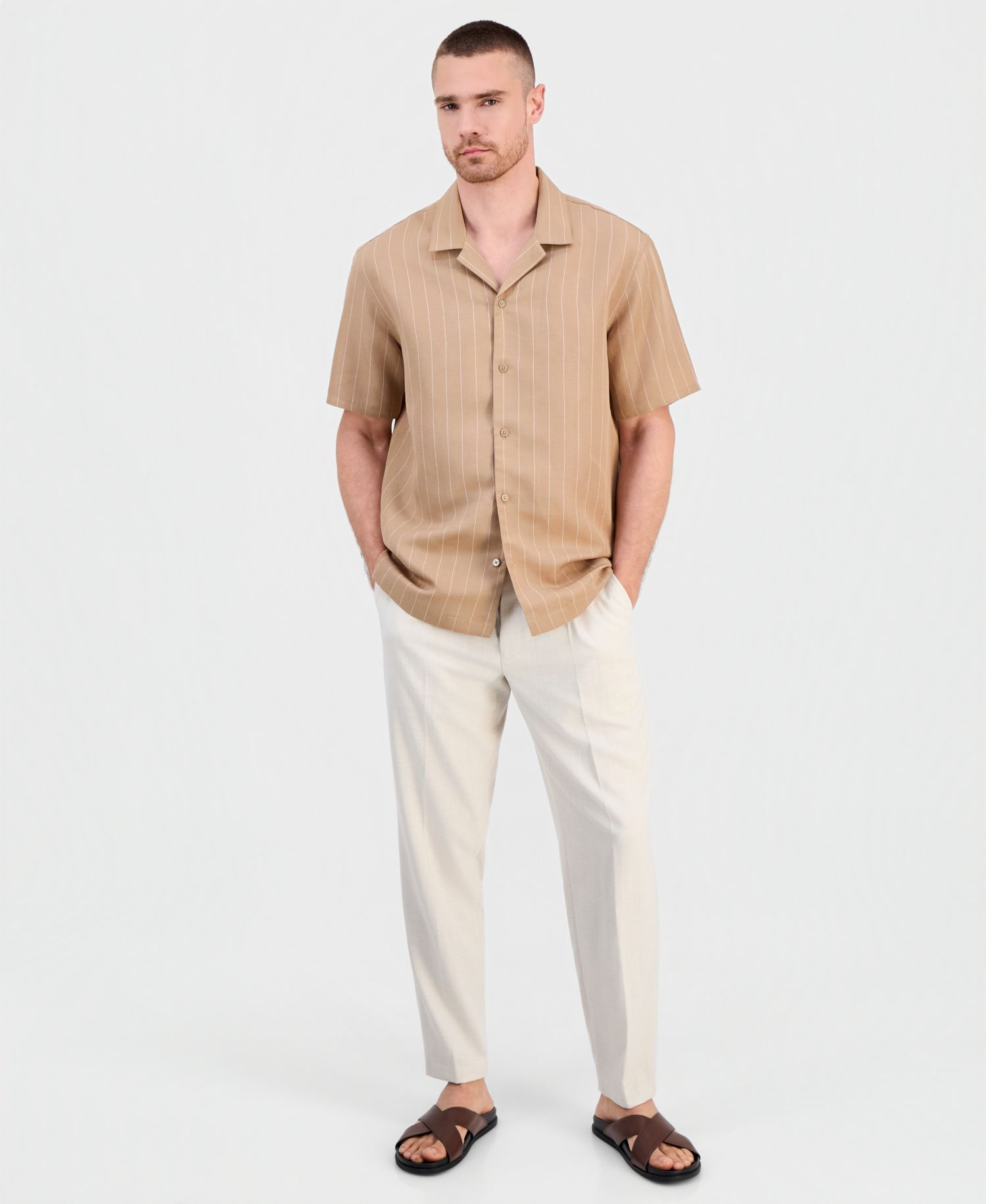 Men's Short-Sleeve Linen-Blend Shirt, Macy's Exclusive
